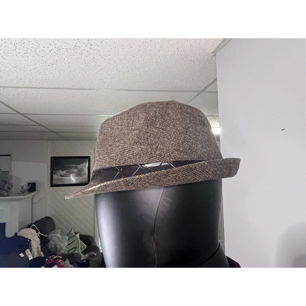 Decorated Originals Women's Brown Tweed Fedora Hat Satin Lining Short Brim